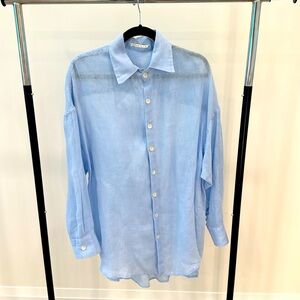 Vitamin A Playa Linen Coverup Shirt Dress- Light Blue - Medium